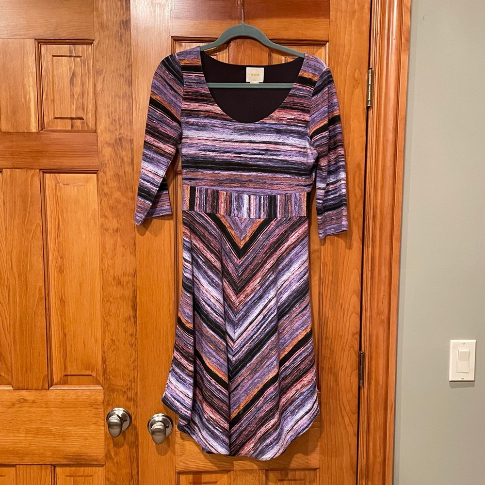 Anthropologie Maeve Purple Stripe 3/4 Sleeve Dress